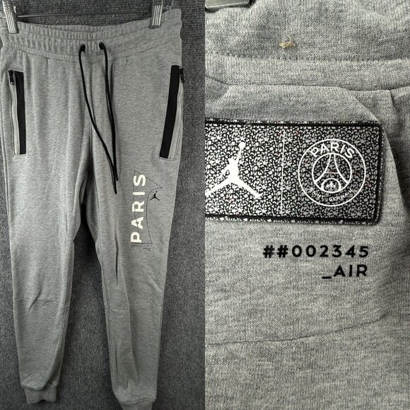 Jordan X Paris Saint-germain Sweatpants Gray Small Jogger Drawstring Zip Pocket - Picture 1 of 16
